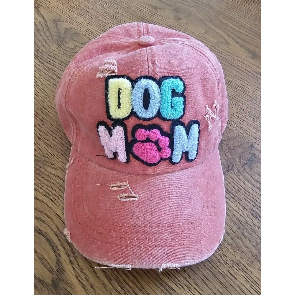 Dog Mom Hat Women’s Embroidered Distressed Cotton Denim Adjustable Baseball Cap